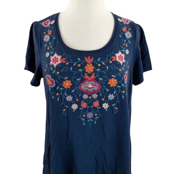 Terre Bleue Blue Embroidered Sharkbite Hem Scoop Neck Tunic Top Women’s Size XL - Picture 2 of 7